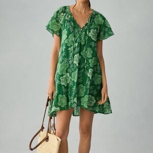 Anthropologie Sundry V-Neck Swing Mini Dress Green Size XS NWT